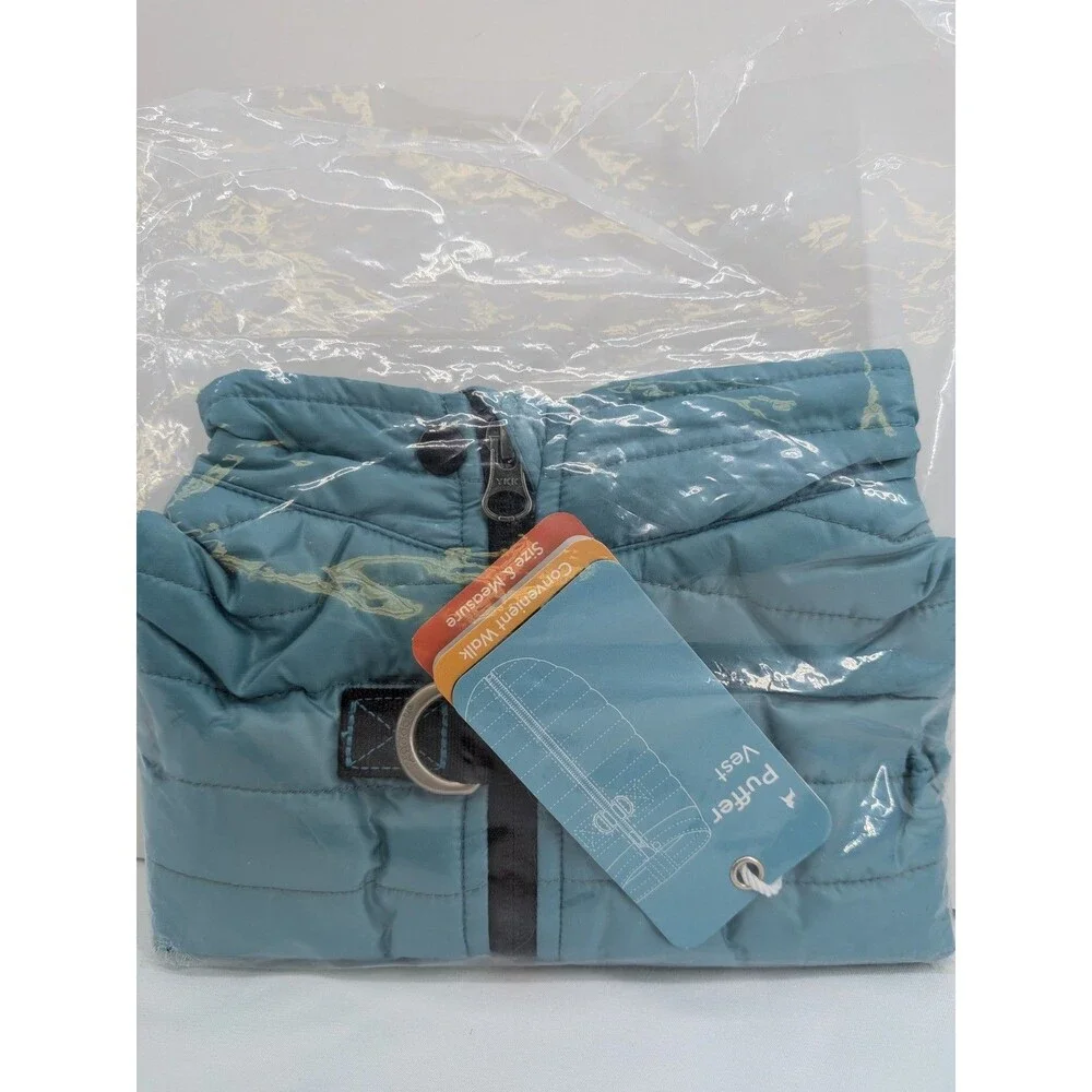 Gooby Pet Turquoise Puffer Vest Dog Coat Jacket Harness Compatible Size M Small